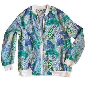 Vintage Retro 80s/90s Cricket Lane Windbreaker 💙 Jungle Leaves 💚 Fits S/M